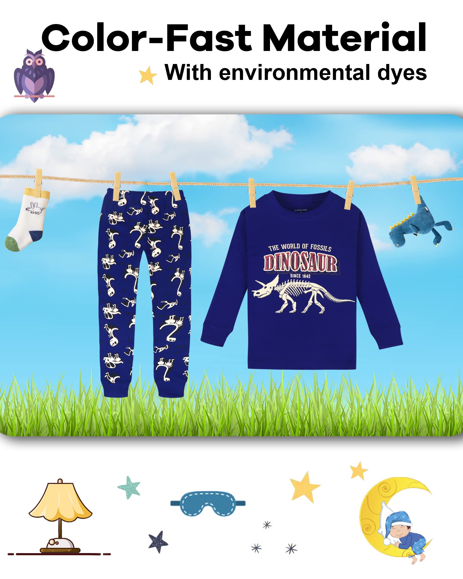 DAUGHTER QUEEN Boys Pajamas 4 Pieces Long Set 100% Cotton Sleepwear Size 18 Months-12 Years