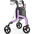 HOMLAND 3 Wheel Walkers for Seniors, FSA/HSA Eligible Foldable Wheeled Rollator with Cane Hold and Cup Hold, Lightweight Three Wheel Rolling Walker Height Adjustable for Seniors