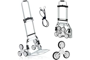FUVLFAL 260 LBS Stair Climbing Cart, Aluminum Trolley Dolly for Stairs, Folding Hand Truck Dolly, Grocery Shopping Cart with Mute Wheels, Telescoping Handle and Rubber Wheels for Moving, Shopping