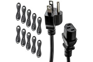 REBUILD SKILLS UL Approved 6ft Universal Power Cord (10 Pack) - IEC C13 to NEMA 5-15P Computer Monitor Cable for IT Departments, Data Centers & Bulk Purchasing - 18AWG 10A 125V