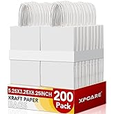 XPCARE 200Pcs Paper Gift Bags 5.25x3.25x8.25'', Gift Wrap Bags with Handles White Kraft Paper Bags for Small Business Paper Bags Bulk for Birthday Party Favors Shopping Retail