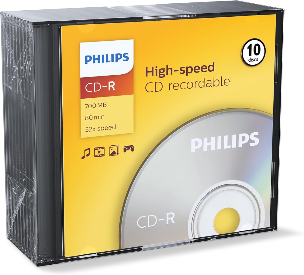 Philips CDR-80 52x CD-R Blank Media 10pk Slim Jewel Case