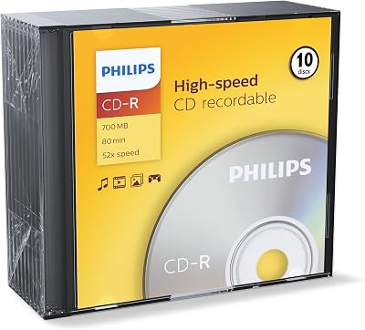 Philips CDR-80 52x CD-R Blank Media 10pk Slim Jewel Case