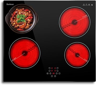 Karinear Ceramic Hob 4 Zone 60cm Electric Cooker Pause Function Safe Lock