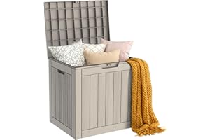 LubanNese Outdoor Storage Box, 35 Gallon Deck Box Waterproof, Resin Patio Storage Bin for Package Delivery, Patio Furniture Cushion, Garden Tools, Pool Accessories, Weatherproof, Grey