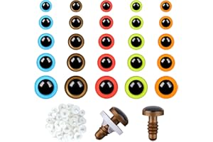 Ferenala 50Pcs Safety Eyes 5-10mm Plastic Craft Colored Safety Eyes Crochet Eyes with Washers Stuffed Animal Eyes for DIY Puppet Bear Crafts Crochet Toys Plush Animal Doll Making Supplies (5 Colors)