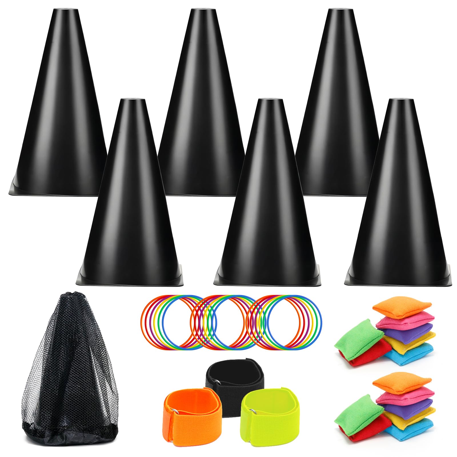 Photo 1 of 47 Pcs Plastic Cones and Rings Games Ring Toss Games for Adults