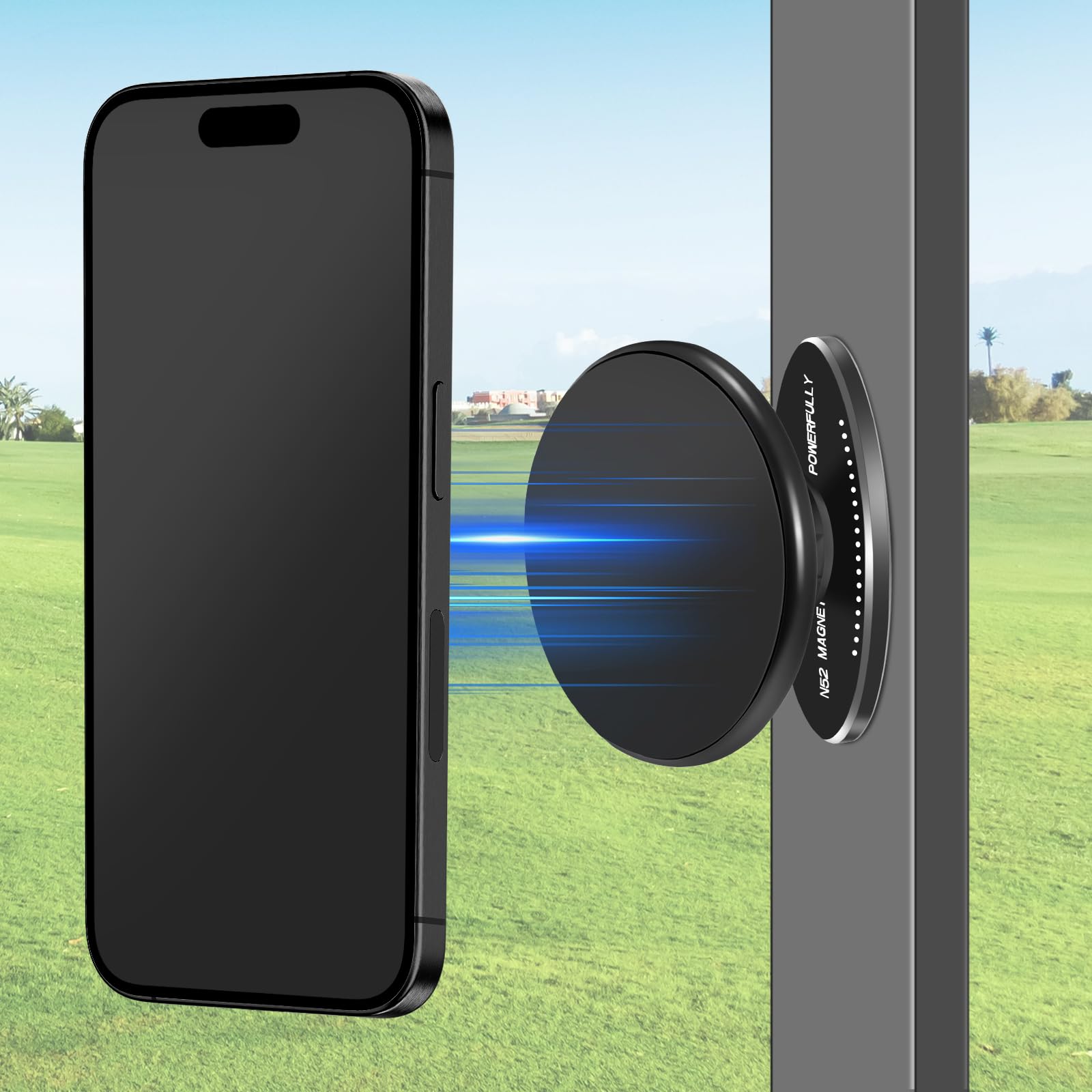 Photo 1 of Sumind Magnetic Phone Holder Golf Cart Phone Mount Strong N52 Magnets Golf Cart Accessories Compatible with Magsafe 360° Rotation for Any Iron Metal Surface Adjustable Portable Workout Accessories
