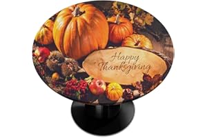 PARDICK Thanksgiving Fall Autumn Pumpkin Round Fitted Tablecloth with Elastic Edge Fitted Table Cover Wipeable Round Table Cloths for Patio Parties Outdoor Dining Holidays Decor (Fit for 45"-50" Table)