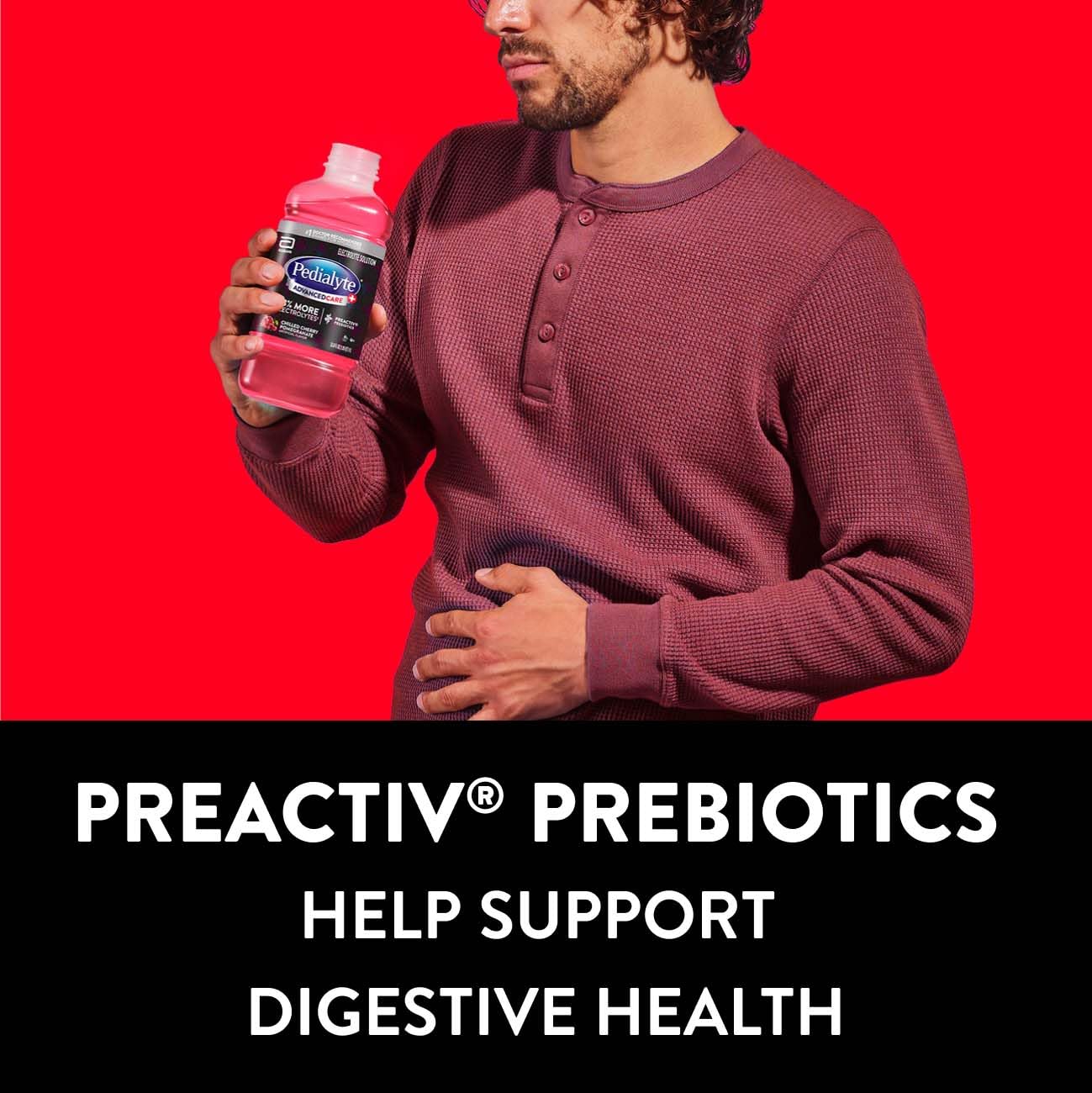 Pedialyte AdvancedCare Plus Electrolyte Hydration Drink, Has 33% More Electrolytes and Has PreActiv Prebiotics, Chilled Cherry Pomegranate, 1 Liter, Pack of 4