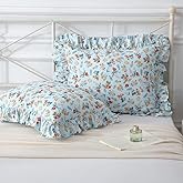 Mywinlle Farmhouse Blue Floral Ruffle Pillow Shams Standard Size Set of 2,100% Cotton Shabyy Bed Pillowcases Pillow Covers 20"x26"