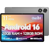 Frameflow Tablet 11 Inch, Android 16 Tablet, Gray | Octa-Core, 20GB RAM + 128GB ROM, 1TB Expandable, 90Hz IPS Touchscreen, 8800mAh, WiFi 6, BT 5.2, GPS, Dual Camera