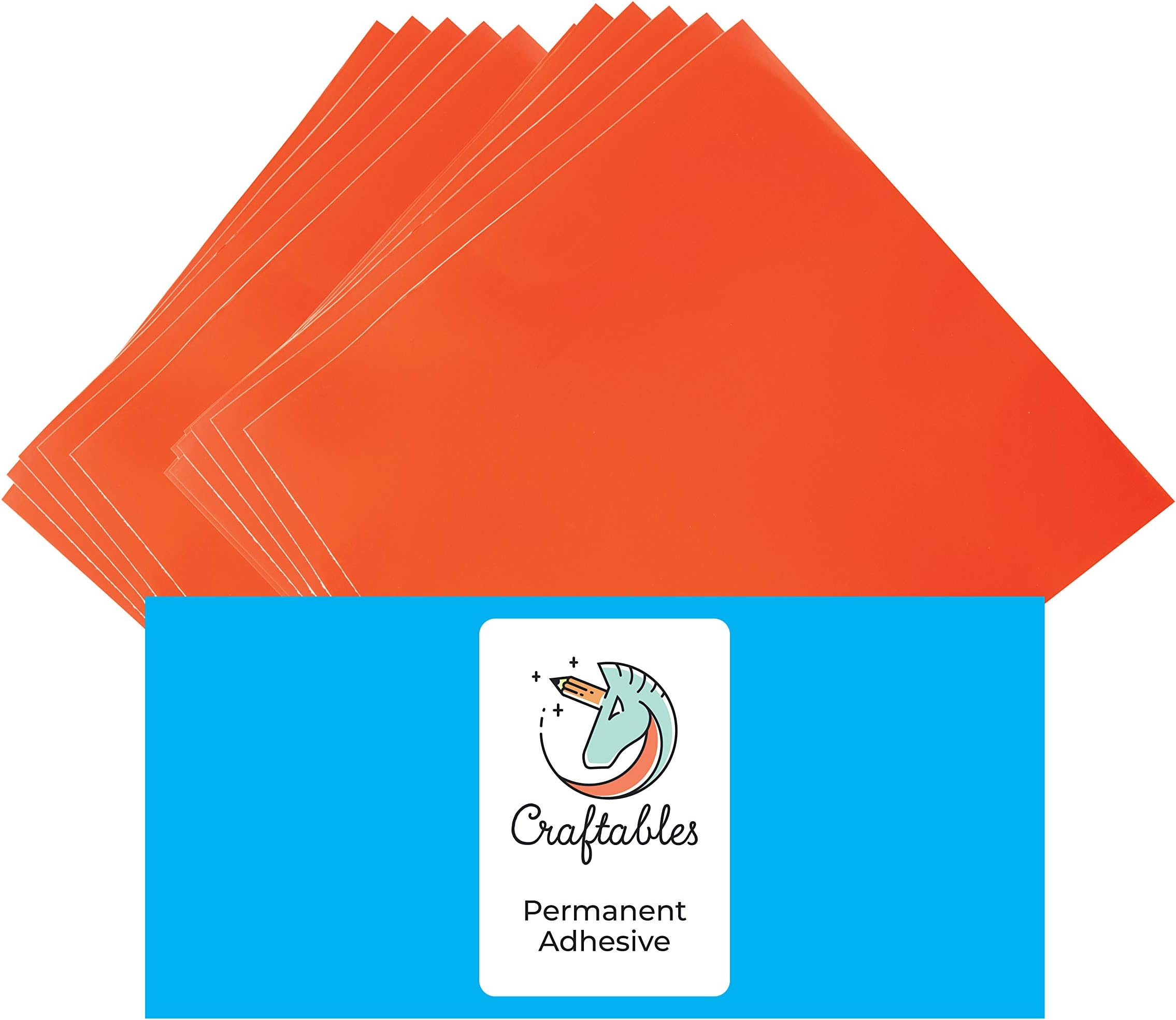 CraftablesOrange Vinyl Sheets - Permanent, Adhesive, Glossy & Waterproof | (10) 12" x 12" Sheets- for Crafts, Cricut, Silhouette, Expressions, Cameo, Signs