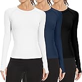 MathCat Long Sleeve Workout Tops for Women, Seamless Yoga Running Tops Breathable Athletic Shirts 3 Pack
