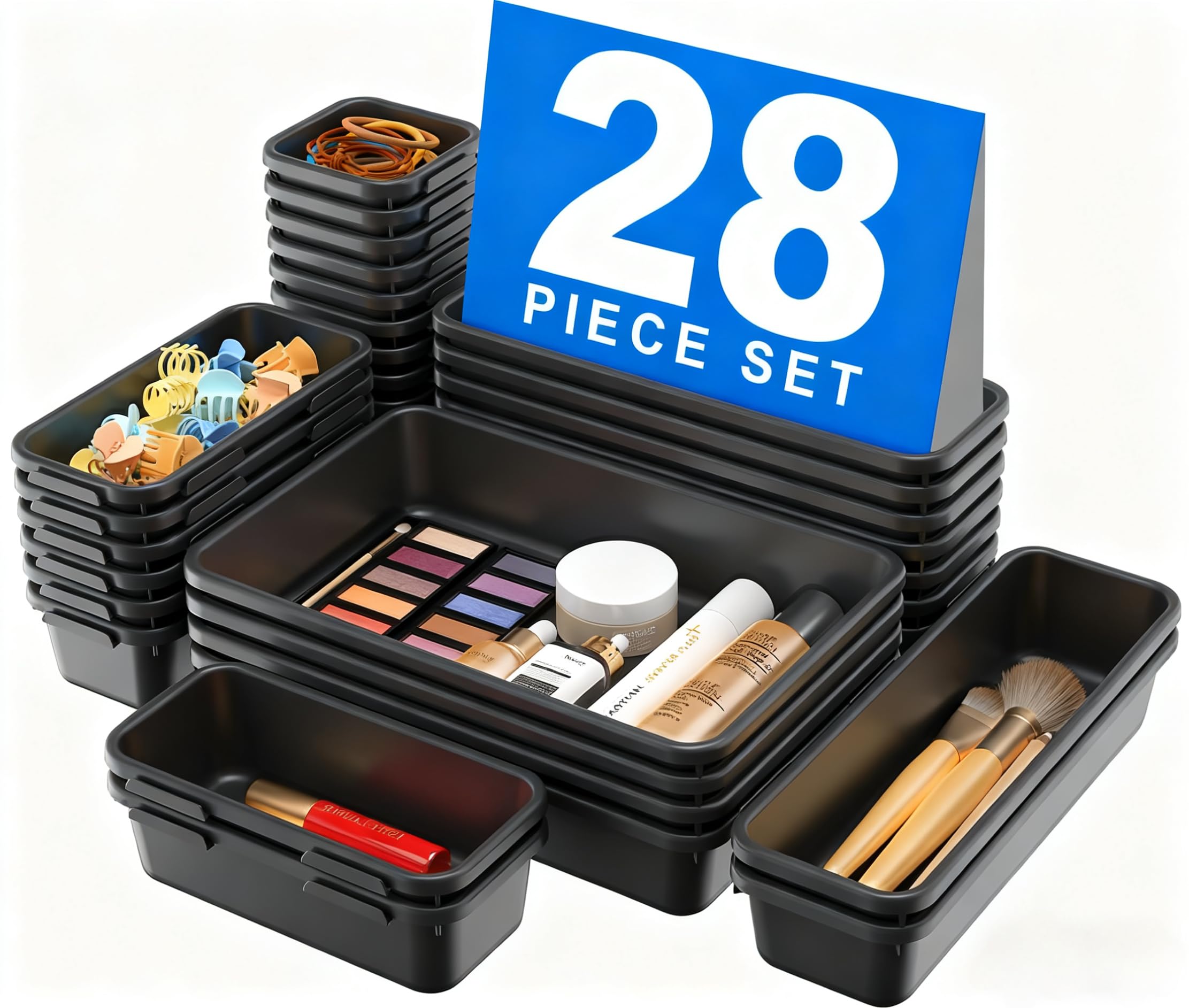 View 1 of ??????? ??????? Black Drawer Organizer, Makeup organizer, ?Holds 177 Items? Bathroom Organizers and Storage, Plastic Desk Organizer Divider, Organizer Bins for Office Vanity A-LUGEI
