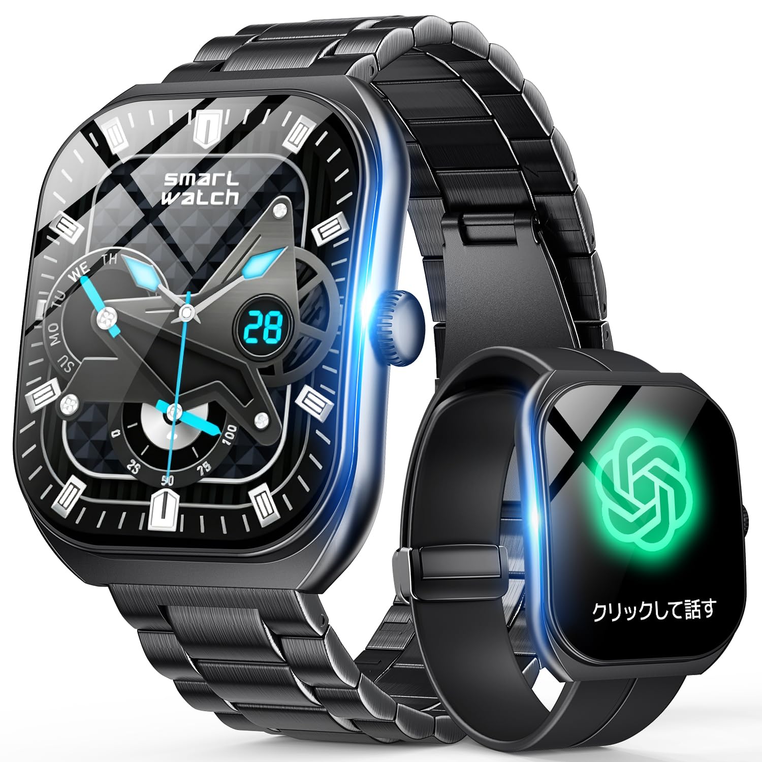 スマートウォッチ iPhone対応 Android対応 【2026年新モデル・超薄型・超軽量】 2.0インチHD大画面 Bluetooth通話 腕時計 アイフォン対応 アンドロイド LINE/SMS通知 IP68防水 長時間バッテリー 多種類文字盤 健康管理 音楽再生 活動量計 歩数計 天気予