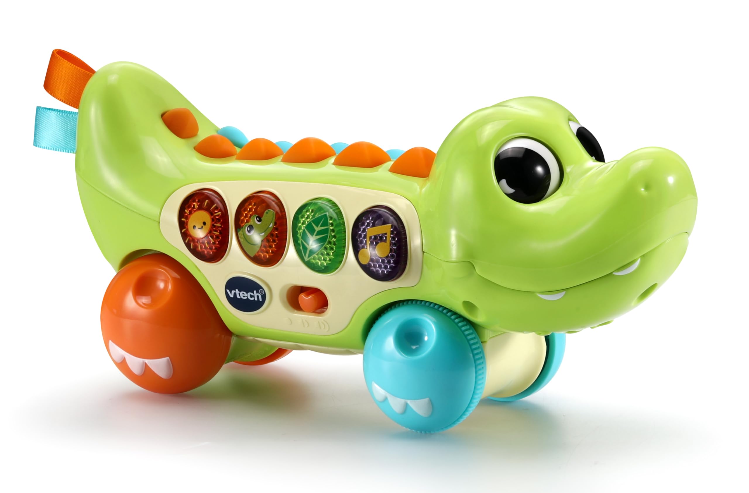 VTech Baby Squishy Spikes Alligator, Push Along Baby Toy with 4 Interactive Buttons, Lights, Sounds, Colours & Songs, Sensory Toy with Textures, Gift for Babies 6, 9, 12, 18 months +, English version