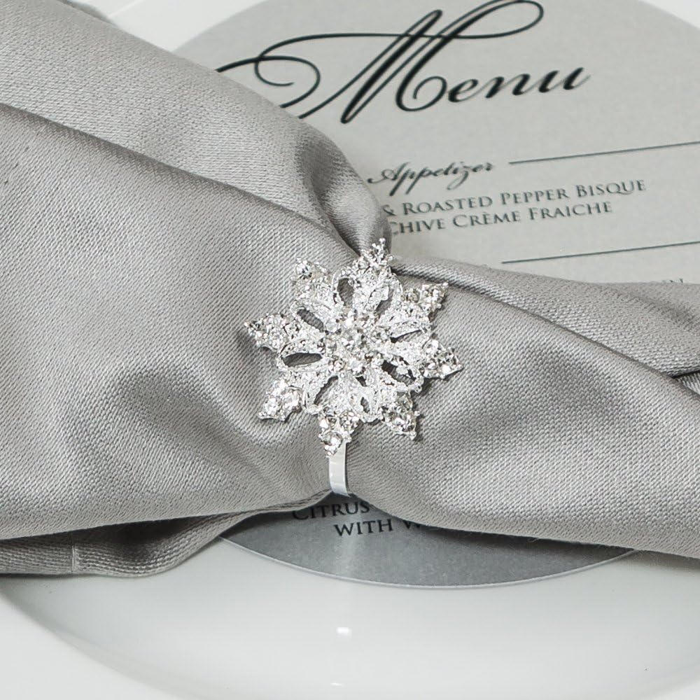 Silver Snowflake Napkin Rings, Bulk Rhinestone Napkin Rings 100 Count–Elevate your Wedding Table Décor with a Silver Napkin Rings Set –Sparkle 100 Napkin Rings, Diamond Napkin Rings by Totally Dazzled