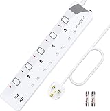 PIBEEX 4 Way Extension Lead with USB Ports 2M Mountable BS1363-2 13A 3250W