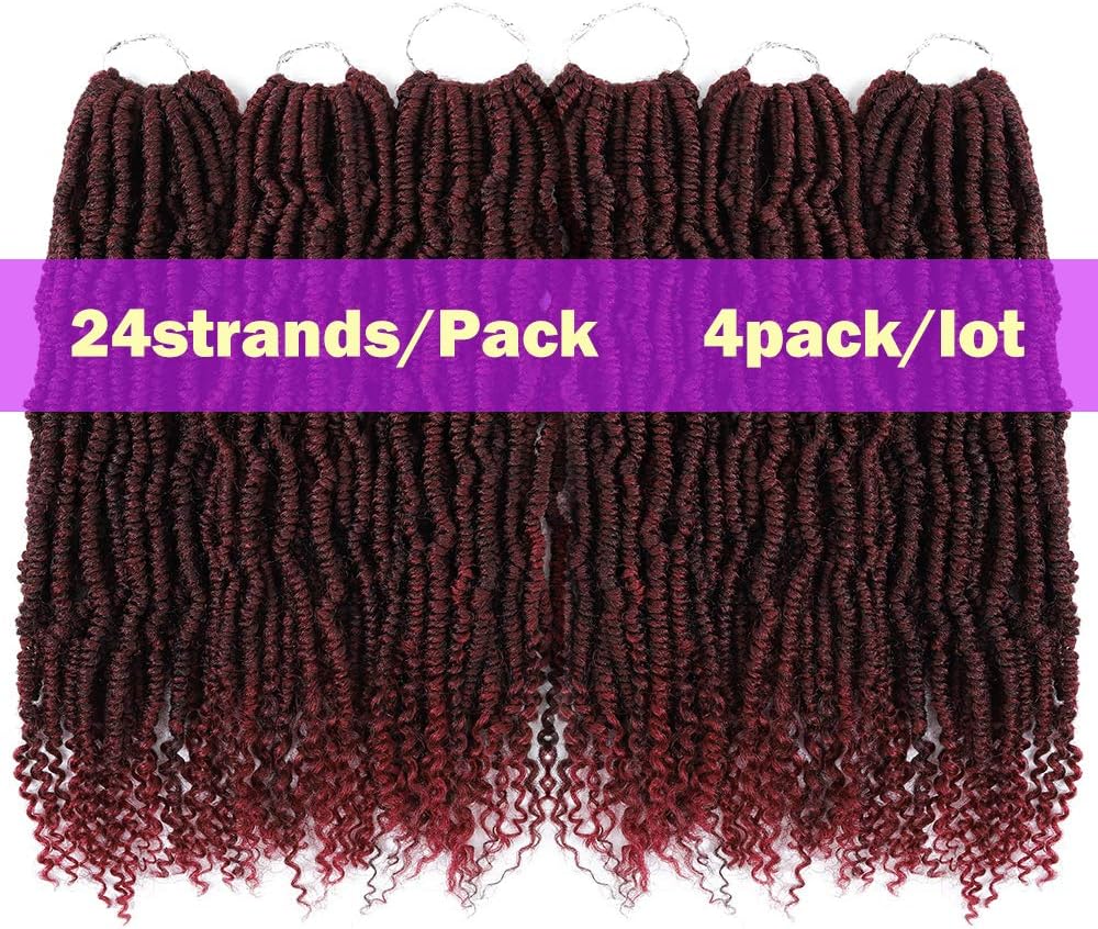 4 Packs Ombre Senegalese Spring Twsit Crochet Hair Curl End Bomb Twist Crochet Braids Goddes Locs Synthetic Fluffy Spring Twist Crochet Braids Hair Extensions (14 Inch 4 Pack, T530#)