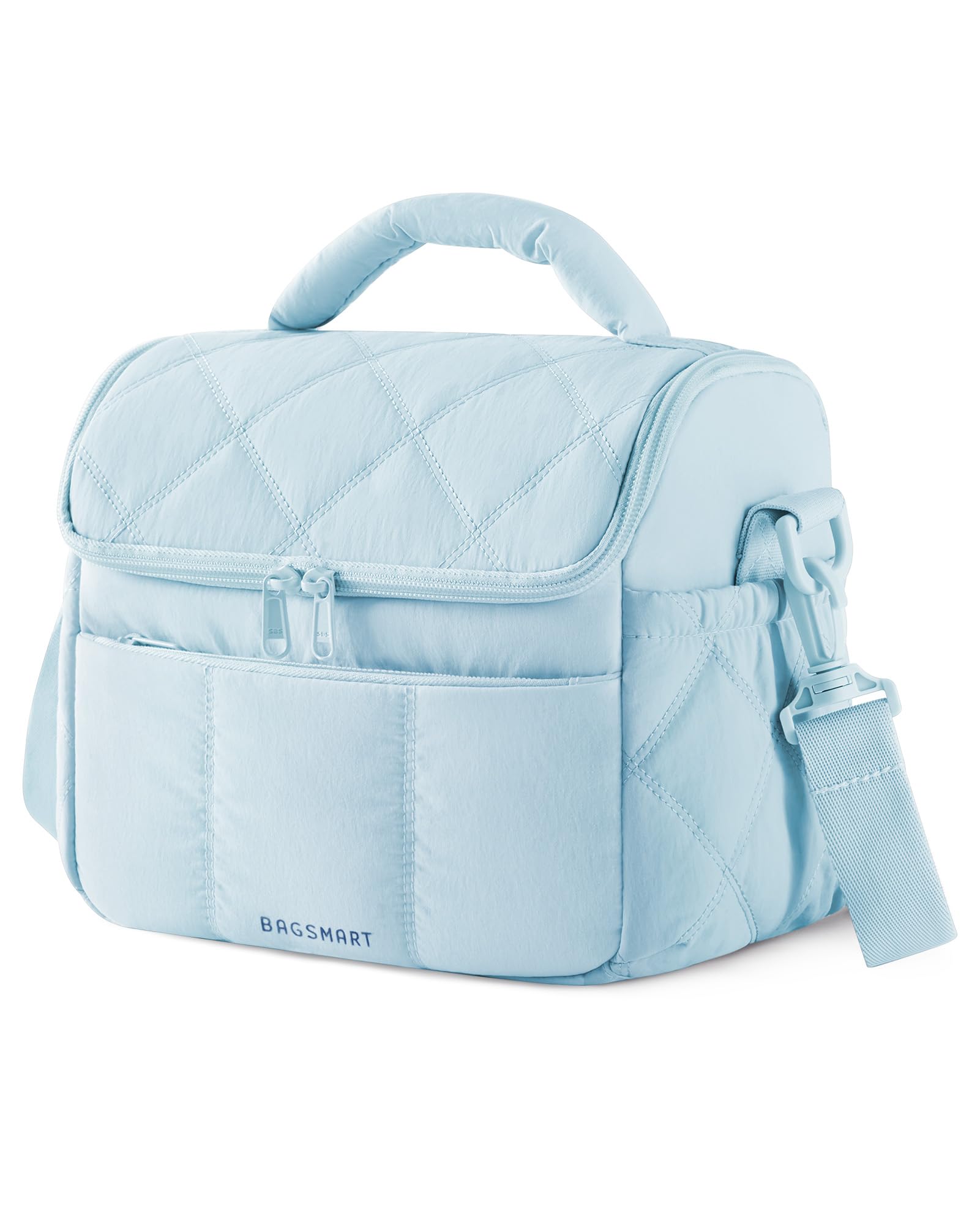 Photo 1 of **DIRTY** BAGSMART Insulated Lunch Bags for Women, Cute Quilted Lunch Box, Lightweight Puffy Padded Waterproof Lunch Tote, Reusable Lunch Cooler for Work Picnic Travel, Light Blue