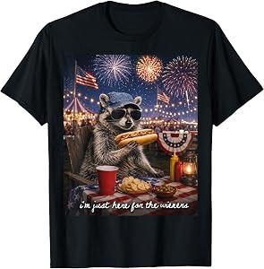 I'm Just Here for the Wieners Raccoon Hot Dog 4th of July T-Shirt