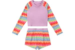 KID1234 Girls Long Sleeve Swimsuits 2 Pieces Set Rash Guard Swimwear Quick Dry Surfing Wetsuit for Kids Bathing Suit 5-16 Years