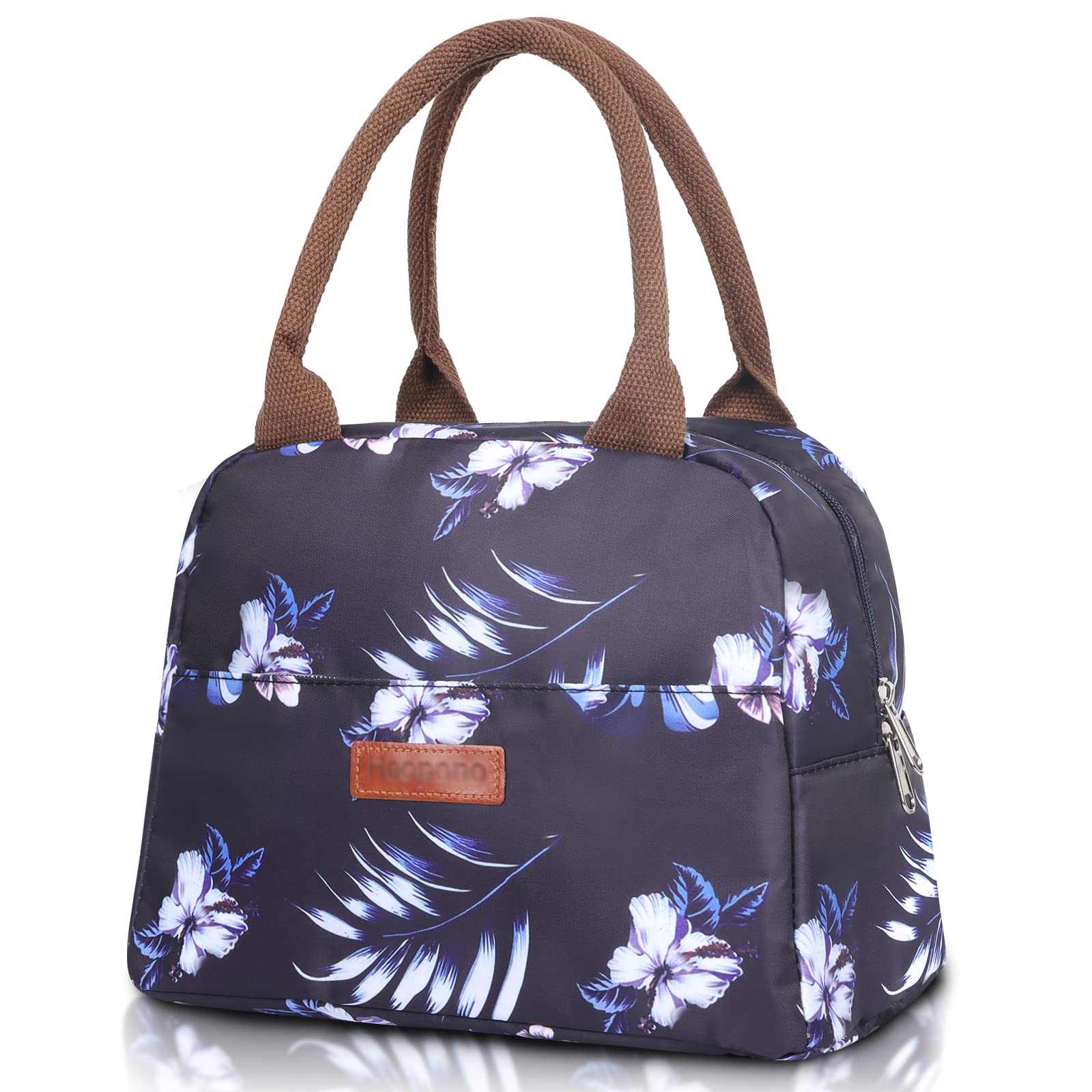 Minicoco Lunch Bag Insulated Bags for Women Cool with Front Pocket Portable Thermal Leak-Proof Men Girls Children Adults Organizer Work, School, Picnic Navy Blue Violet