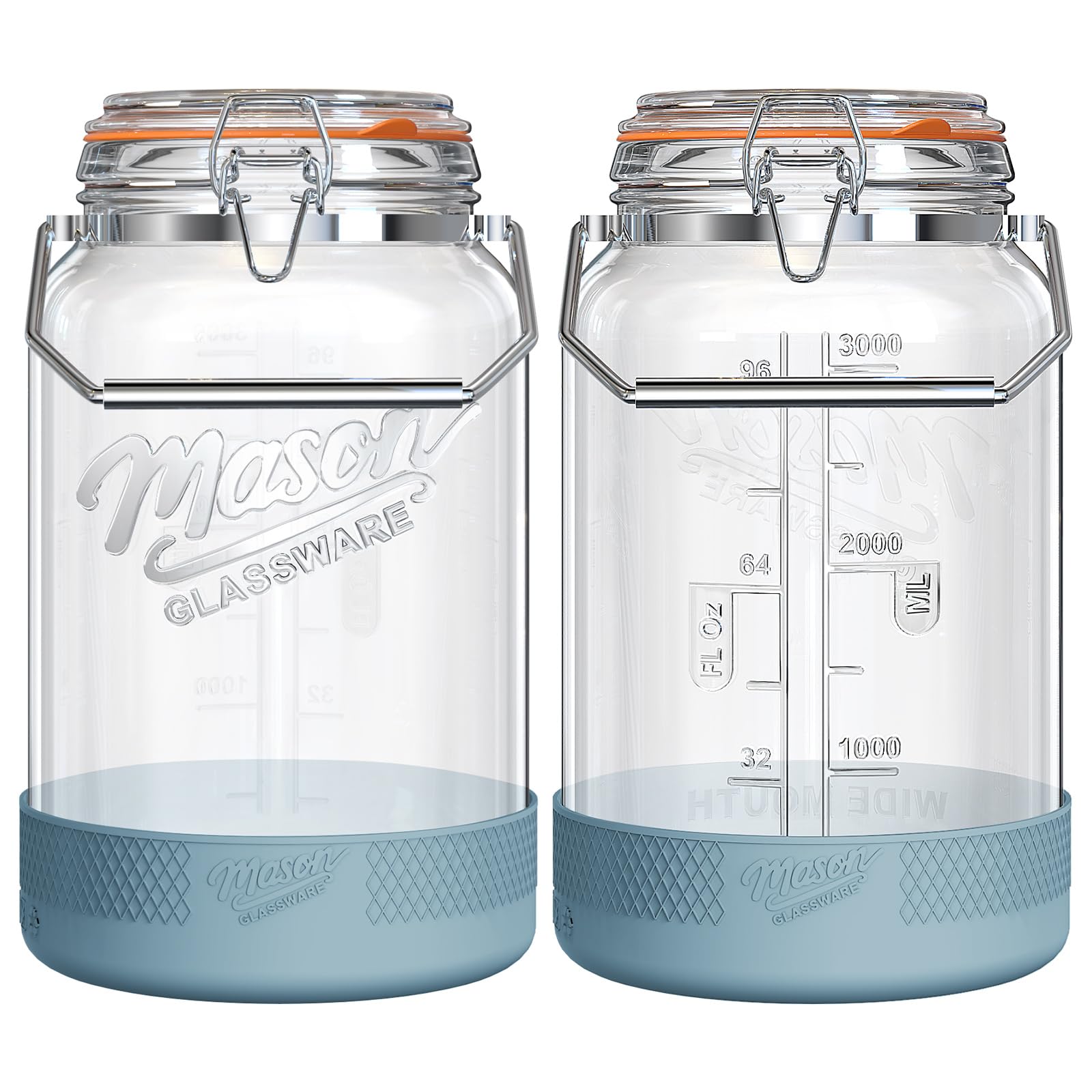 View 1 of 1 Gallon Glass Jars with Airtight Lids 2 Packs, Wide Mouth Mason Jars with Clip Top Lids & Stainless Steel Handle & Silicone Base, Glass Storage Containers for Kitchen Storage, Pickling - Dual Scale