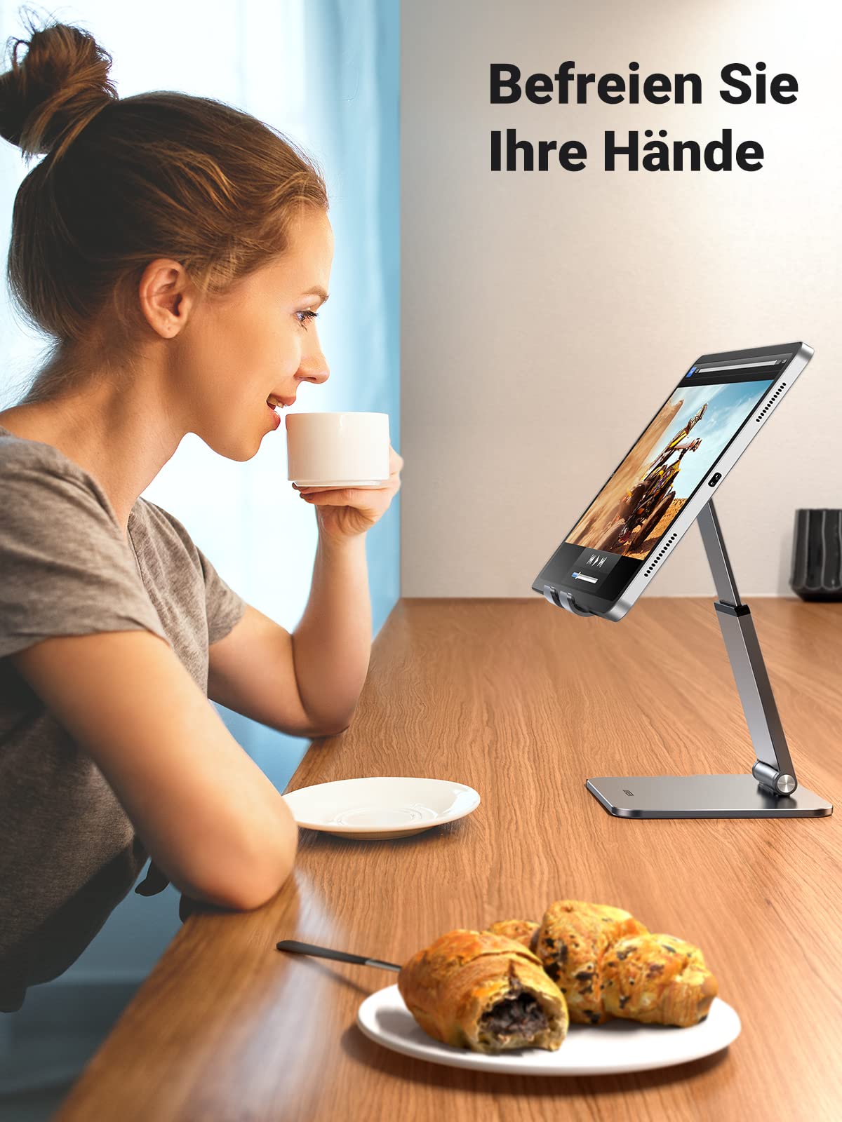 UGREEN Tablet Ständer Höhenverstellbar Halterung Aluminium Verstellbare Höhe Halter kompatibel mit iPad Pro Air Mini 11 12.9 Galaxy Tab S9+ Redmi Pad Huawei MatePad iPhone bis 12,9 Zoll. 5
