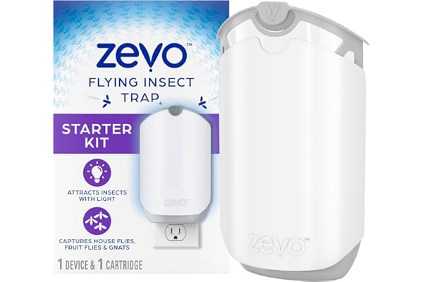 Zevo Flying Insect Trap, Fly Trap Captures Houseflies, Fruit Flies, and Gnats (1 Plug-in Base + 1 Cartridge)
