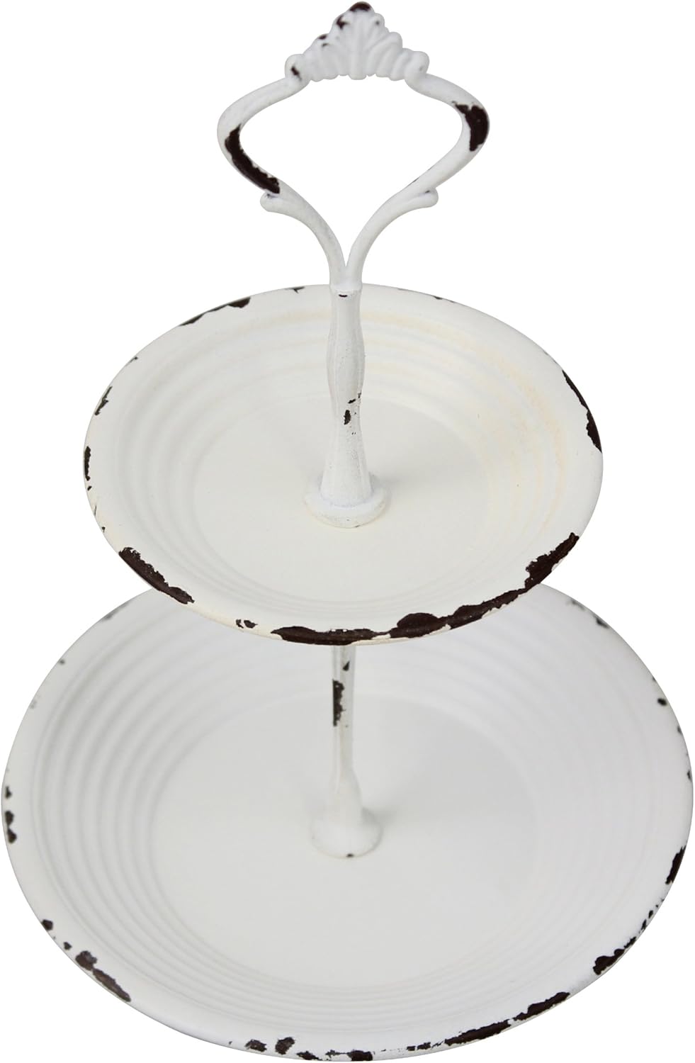 Stonebriar Small 2 Tier Worn White Metal Tray, Rustic Farmhouse Decor, Tiered Jewelry Tray for Vanity or Bathroom: Home & Kitchen