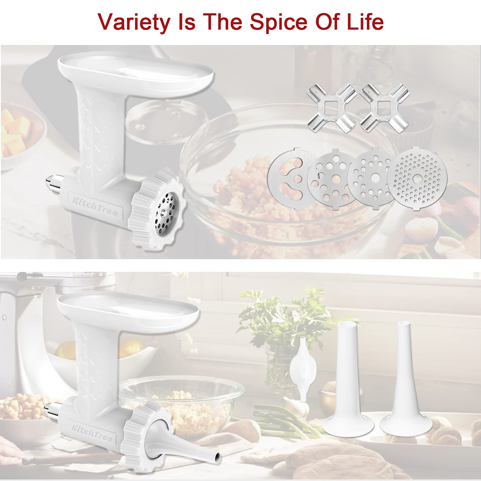 Food Grinder Attachment for KitchenAid Stand Mixers Includes 2 Sausage Filler Tubers, 4 Grinding Plates, Meat Grinder Attachment for kitchenAid, White …