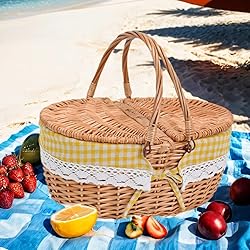Large 15.4" Wicker Picnic Basket with Removable