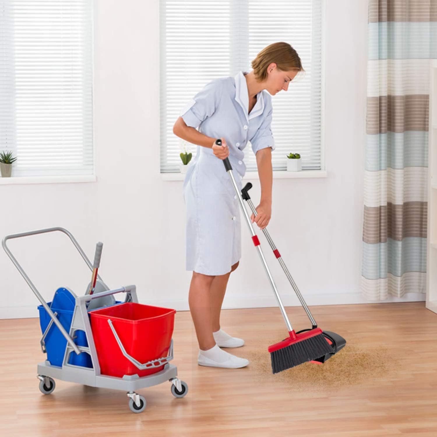 Broom and Dustpan Set - Strongest NO MORE TEARS 80% Heavier Duty - Upright Standing Dust Pan with Extendable Broomstick for Easy Sweeping - Easy Assembly Great Use for Home Kitchen Room Office Lobby: Health & Personal Care