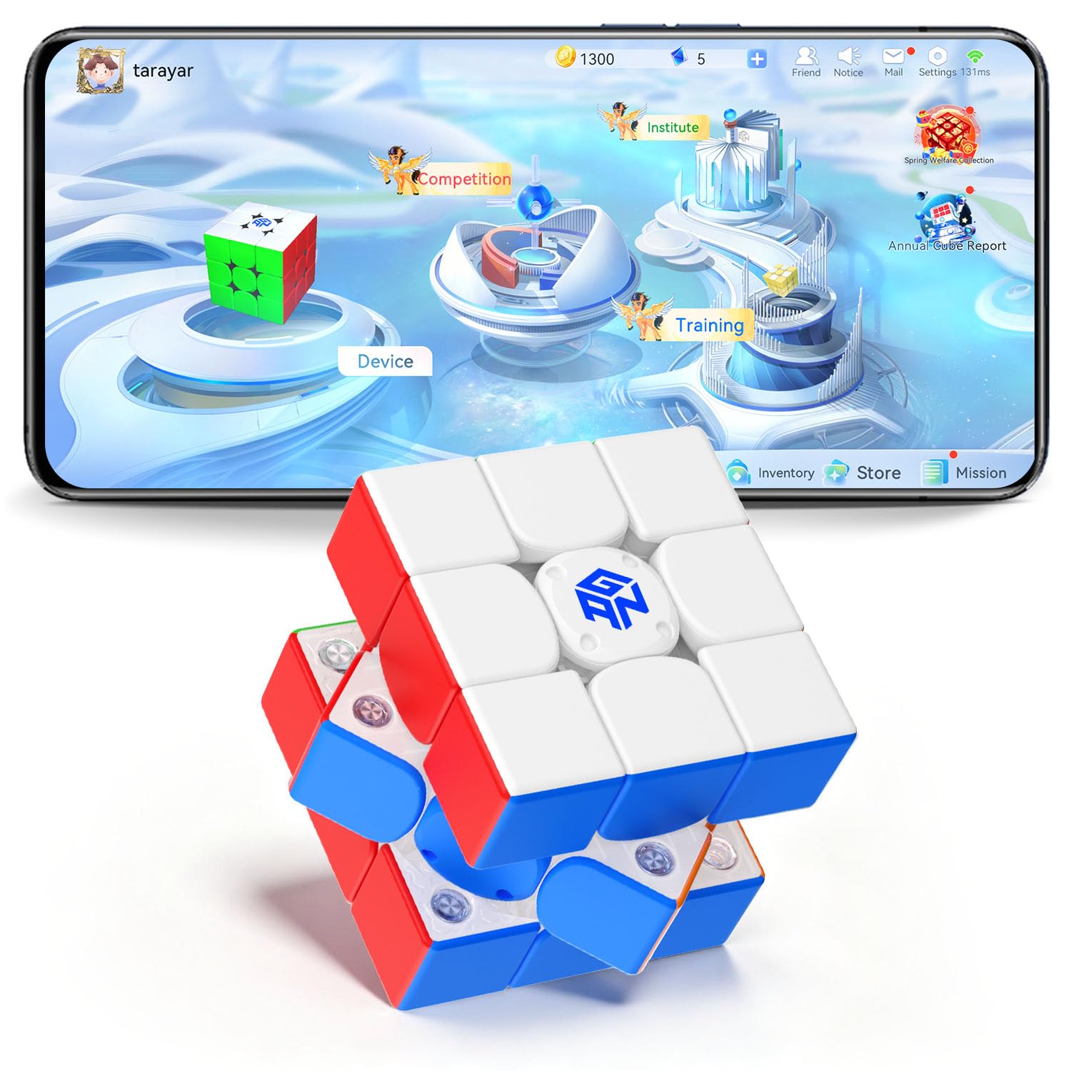 GAN i4 Leap, Bluetooth Speed Cube 3x3, Omni-Directional Smart Core, Electronic Magnetic Smart Speedcube App Connect with Charging GanPod, Gyro Tracking Movements Steps with App Online Competition