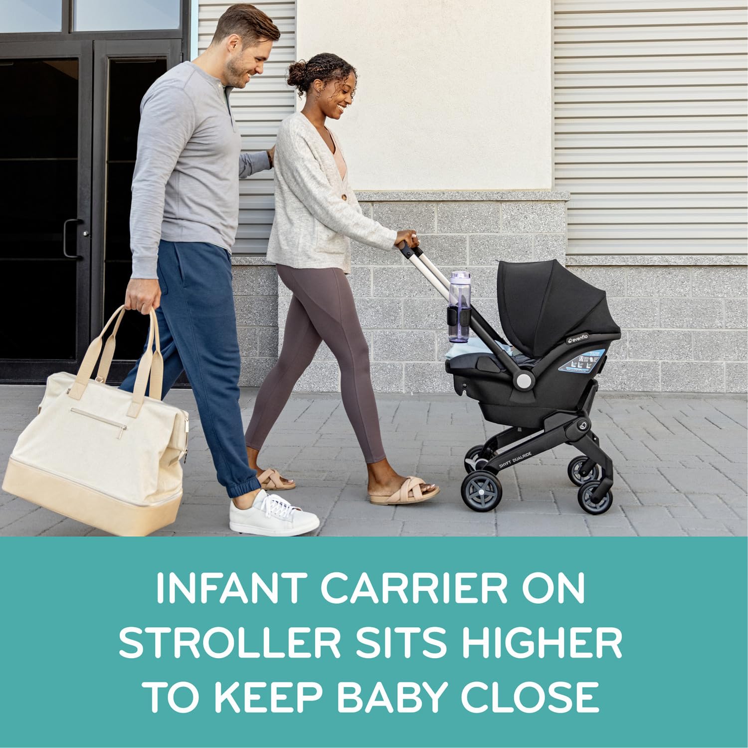 Evenflo Shyft DualRide Infant Car Seat Stroller Combo with Carryall Storage (Boone Gray)