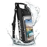Pelican Marine IP68 Waterproof Dry Bag 2L - Roll Top Waterproof Backpack w/Phone Case/Pouch - Boating & Kayak Accessories - Essentials for Camping Swimming Beach Fishing Rafting Travel - Black