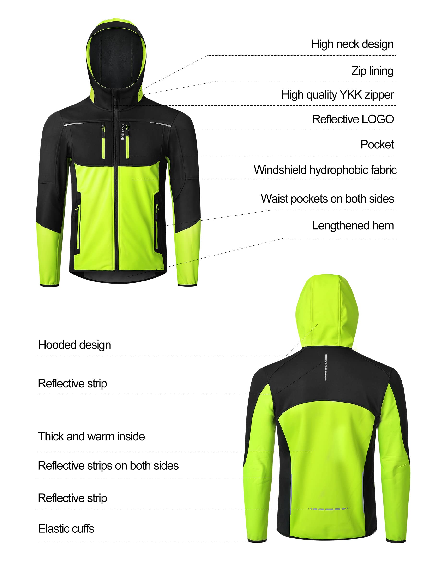 INBIKE Fahrradjacke Herren Wasserdicht Softshelljacke Übergangsjacke Winter Radjacke Laufjacke Funktionsjacke Winterjacke Regenjacke Fahrrad Wanderjacke Atmungsaktiv Warm Outdoorjacke Grün L 6