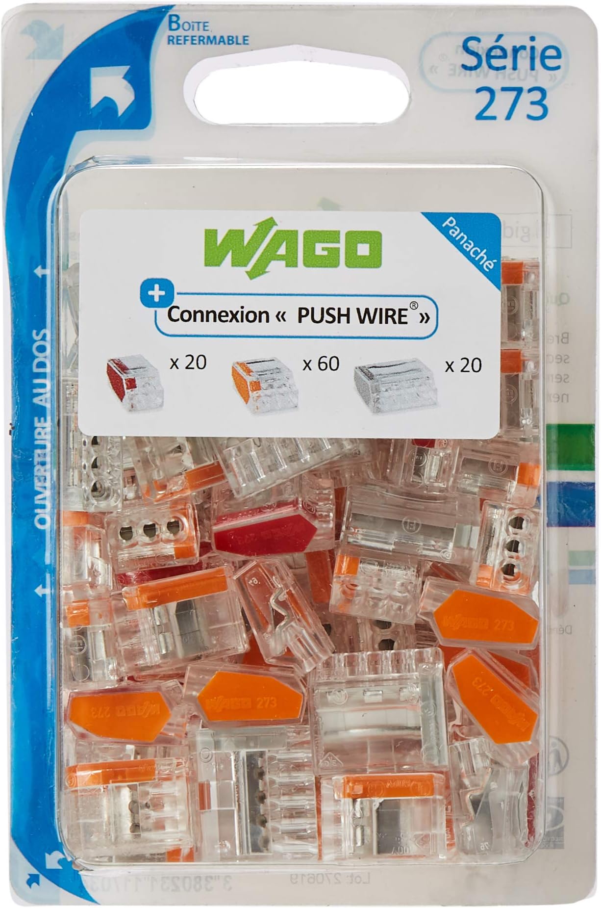 Wago WAG273/PAN100 Wire Connectors: 20 x 2 Wires, 60 x 3 Wires and 20 x 5 Wires, Pack of 100