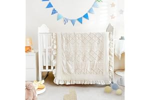 Wowelife 3 Pieces Crib Bedding Set for Girls, Mini Tufted Jacquard Ruffle Fringe Boho Baby Bedding Set Newborn, Infant & Nurs
