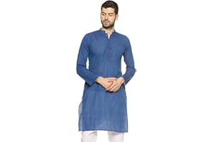 PAROKSH Men's Cotton Kurta Indian Kurta Classic Mandarin Collar Full Sleeves Side Split Ethnic Wear for Wedding