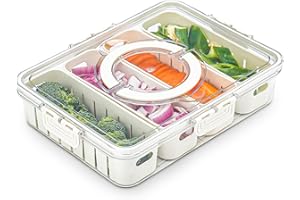 KERFULTY Divided Serving Tray Snack Platter Container with Lid & Handle, 4 Compartments Portable Food Fresh-Keeping Storage Box Vegetable Organizer for Refrigerator Perfect for Party & Picnic (4 Compartments)