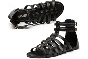katliu Women's Gladiator Sandal Strappy Flat Sandals Two Ankle Buckle