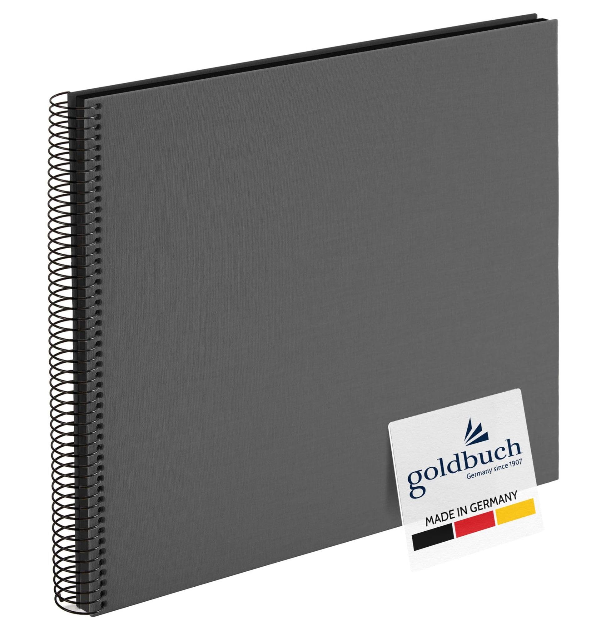 goldbuch Bella Vista 25 525 Spiral Photo Album 35 x 30 x 1.5 cm - Spiral Diameter 2.8 cm, Photo Album, 40 Black Pages, Front Cover Made of Linen, Photo Book for Pictures and Photos for Gluing, Grey