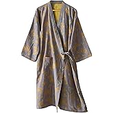 Abojoy Cotton Gauze Robe for Women, Jacquard Plum Blossom Bathrobe Japanese Kimono Soft Knit Nightdress Longwear Sleepwear