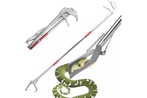 Riomhorry 50" Snake Tongs Collapsible Grabber Tool, Professional Reptile Snake Catcher, 3 Foldable Sections Snake Hook,Stainl
