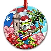 CHOANG Puerto Rican Christmas Ornament - Funny Coqui Frog with Santa Hat Playing Guitar Holiday Decor, Tropical Tree Decoration, Cute Ethnic Ornament Gift, Puerto Rico Souvenir