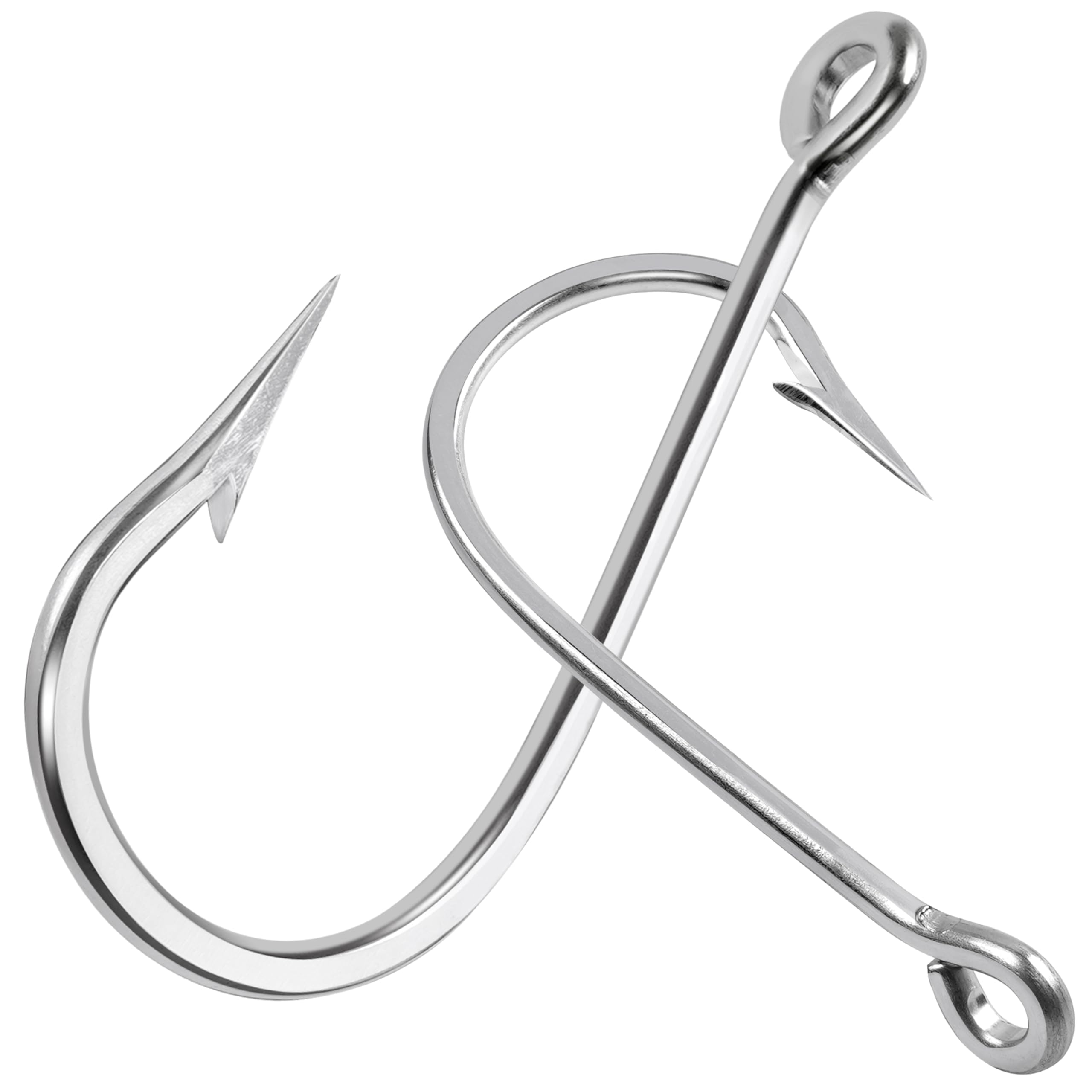 Tuna Shark Fishing Hooks 10pcs/lot Stainless Steel Big Game Sharp Fish Hook Round Bend Ringed Eye Saltwater 7691 Tuna Bait Fishhooks (11/0-10pcs)