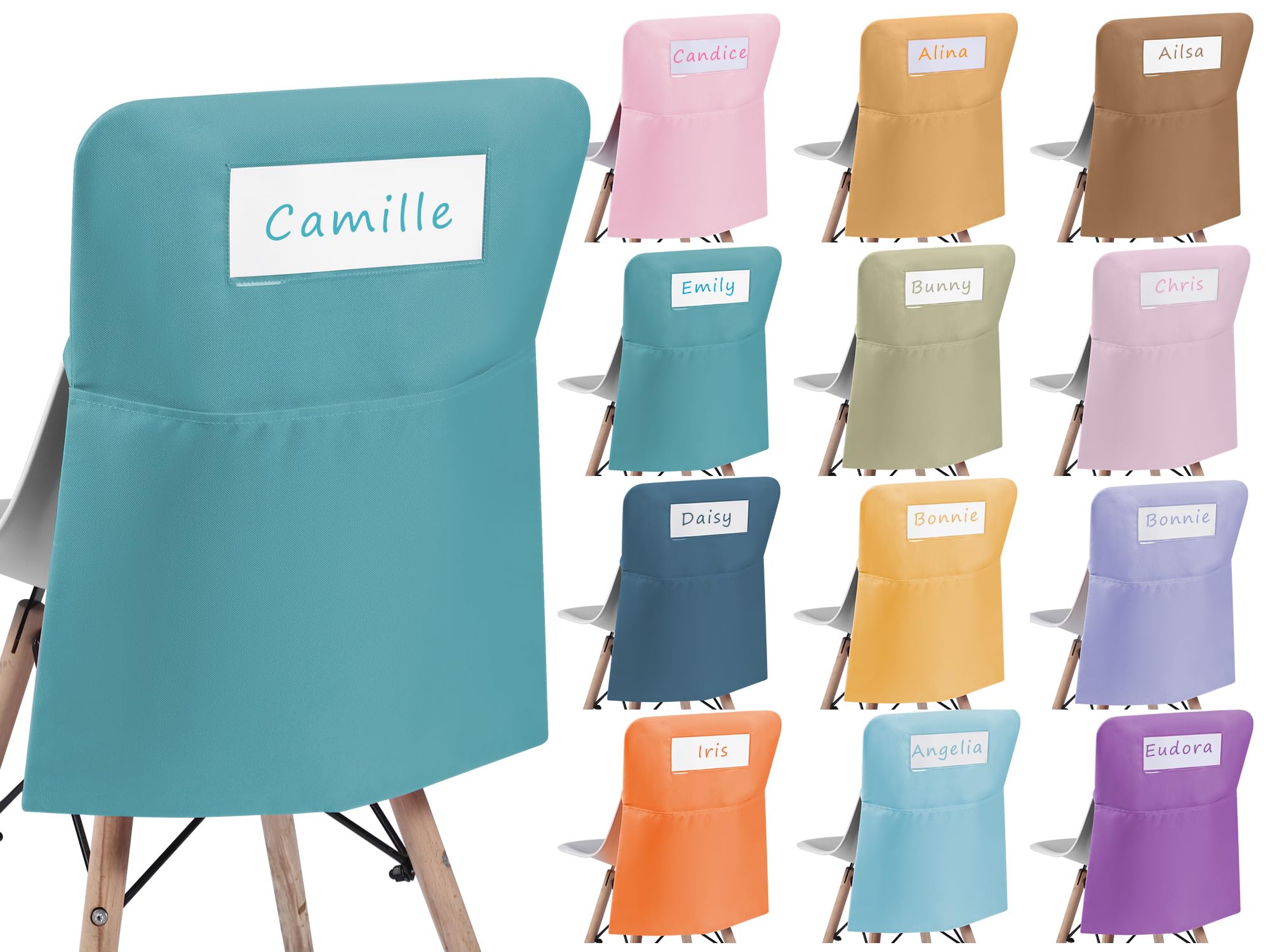 Photo 1 of Chapou 12 Pcs 17.3 x 20" Chair Pockets with Name Tag Slot Chair Storage Pocket Seat Back Classroom Chair Pouches Canvas Chair Organizer for Teacher Student School Office (Morandi Color,Warm)